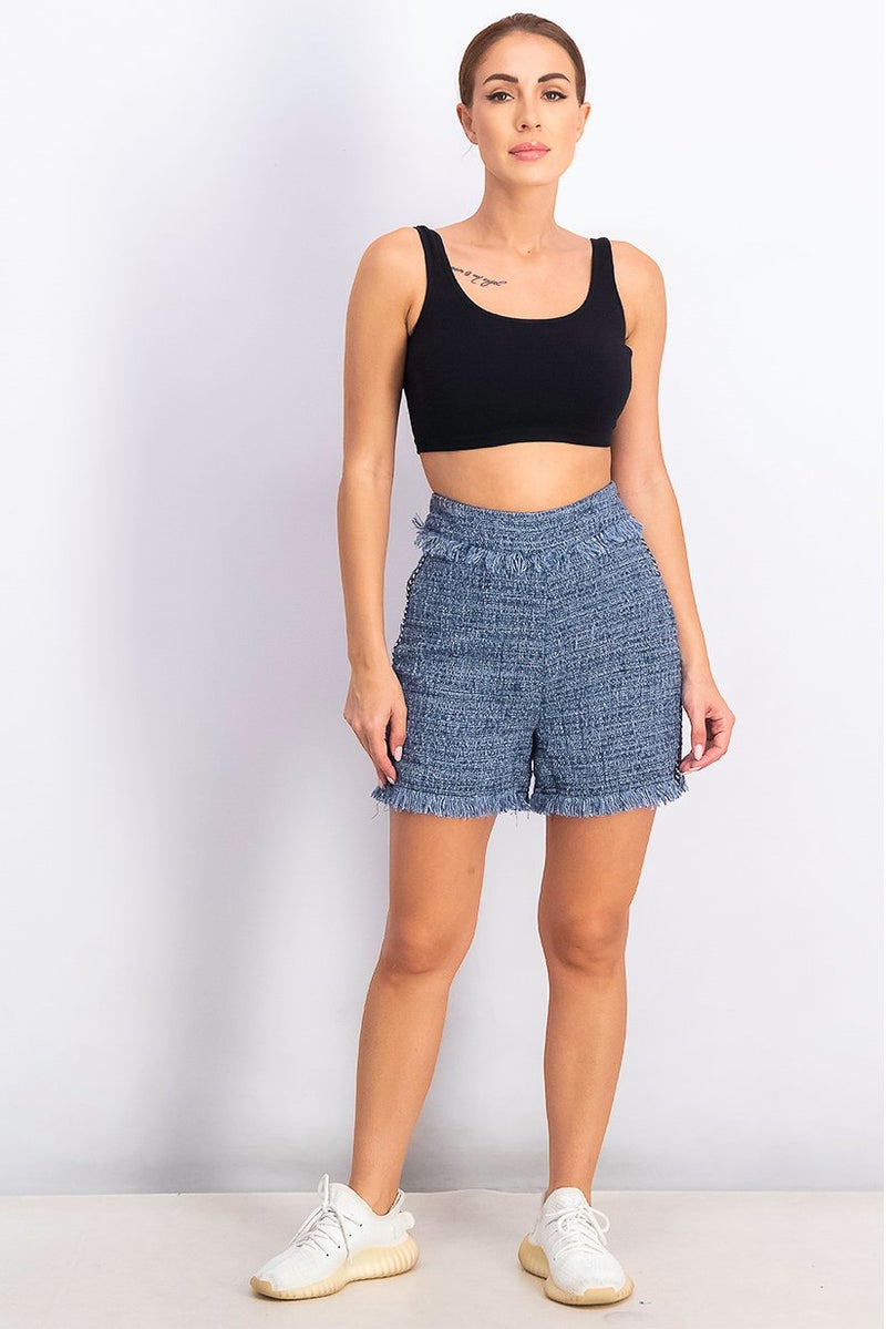 GUESS Women Textured Pull On Shorts, Blue - Image 2